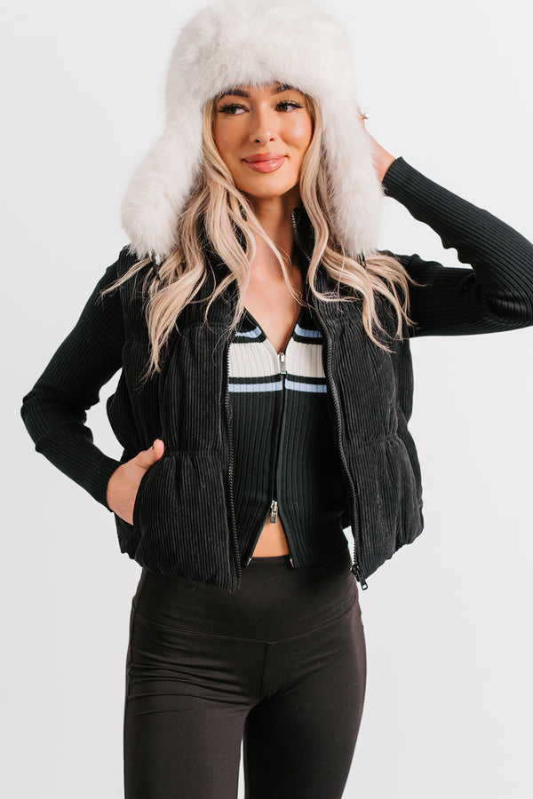 Deep Connections Corduroy Puffer Vest (Black)