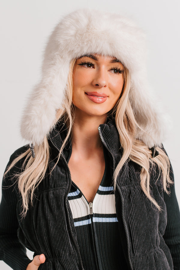 Frosty Nights Faux Fur Hooded Winter Hat (Ivory)