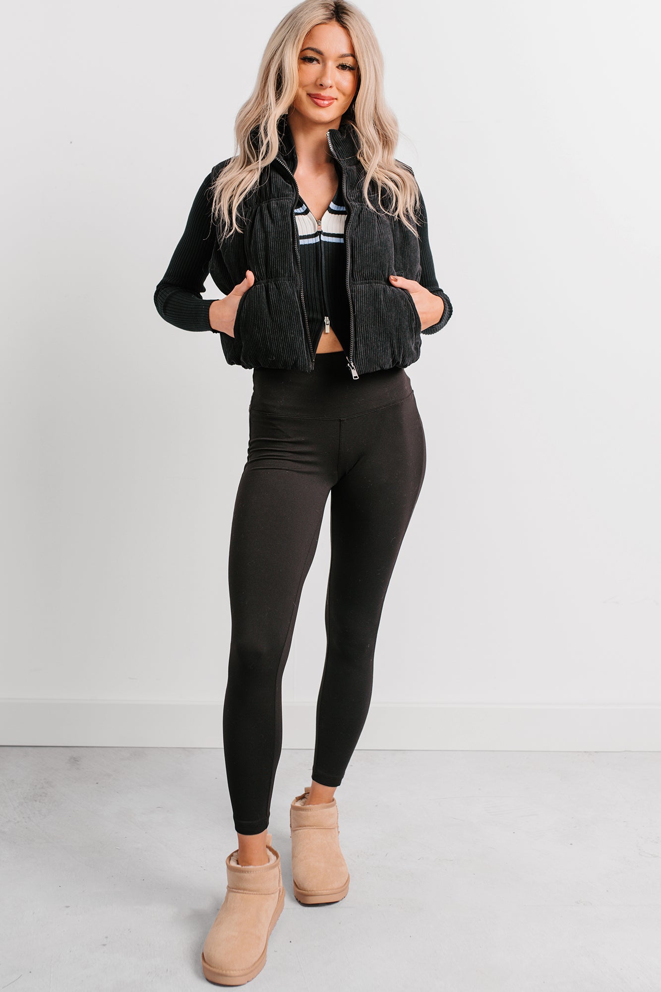 Deep Connections Corduroy Puffer Vest (Black) · NanaMacs