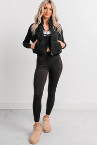 Deep Connections Corduroy Puffer Vest (Black) - NanaMacs