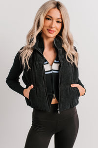 Deep Connections Corduroy Puffer Vest (Black) - NanaMacs