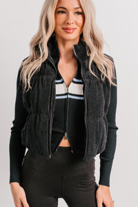 Deep Connections Corduroy Puffer Vest (Black) - NanaMacs