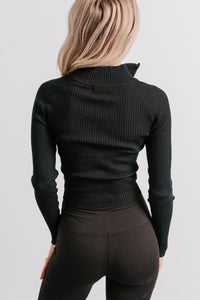 Dream State Ribbed Knit Zip-Up Striped Top (Black) - NanaMacs