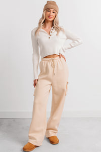 Daily Pause Wide Leg Cargo Sweatpants (Cream) - NanaMacs