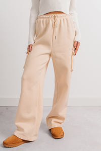 Daily Pause Wide Leg Cargo Sweatpants (Cream) - NanaMacs