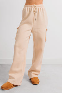 Daily Pause Wide Leg Cargo Sweatpants (Cream) - NanaMacs