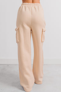 Daily Pause Wide Leg Cargo Sweatpants (Cream) - NanaMacs