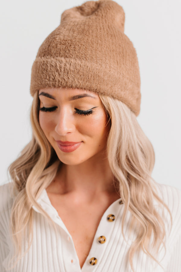 Chill With Me Fuzzy Ribbed Beanie (Brown) - NanaMacs