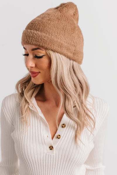 Chill With Me Fuzzy Ribbed Beanie (Brown) - NanaMacs