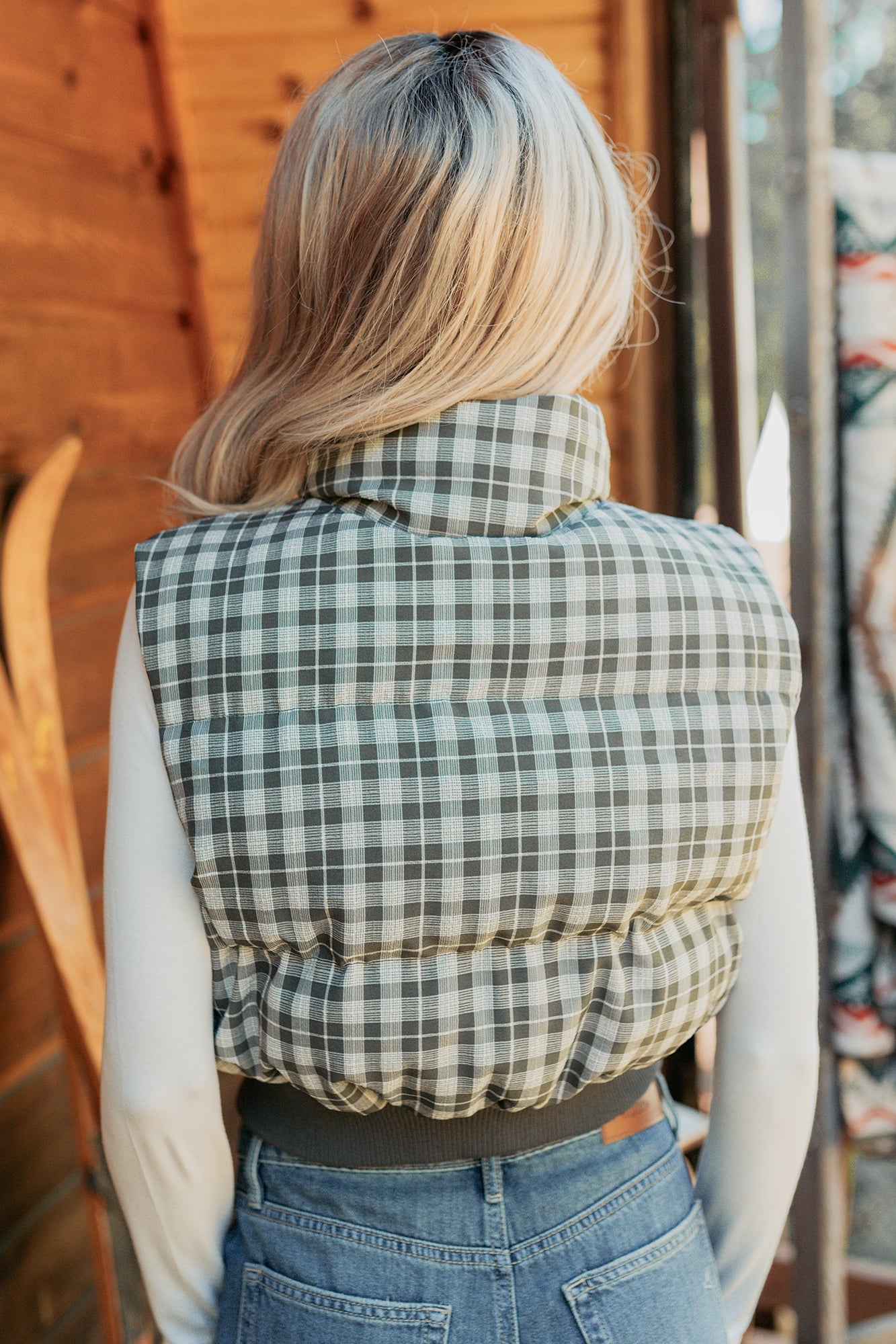 Polished Presence Plaid Puffer Vest (Olive) · NanaMacs