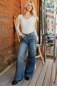 Unsaid Things Long Sleeve V Neck Top (Ivory) - NanaMacs