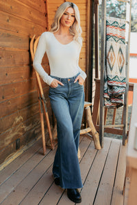 Unsaid Things Long Sleeve V Neck Top (Ivory) - NanaMacs