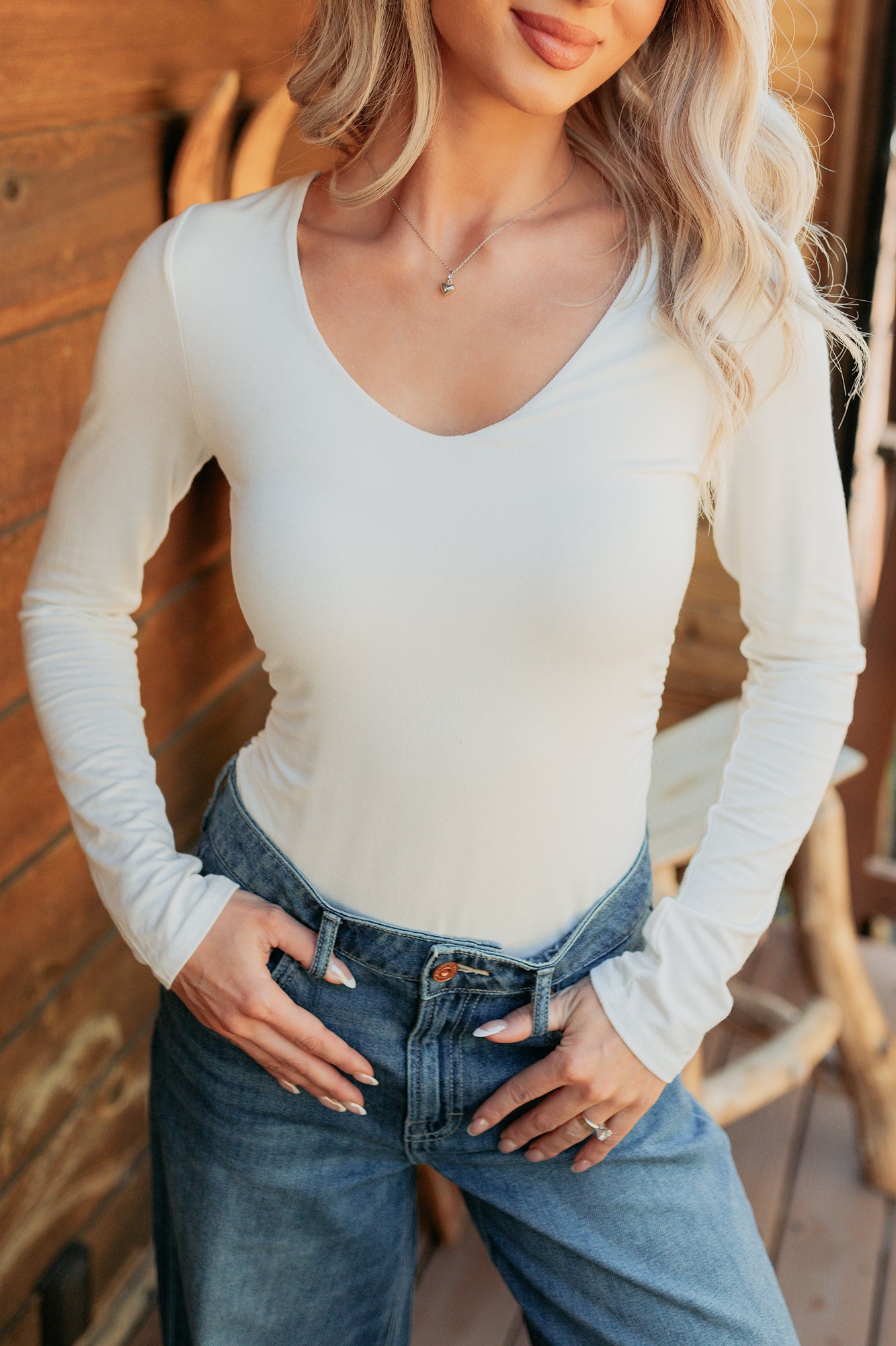 Unsaid Things Long Sleeve V Neck Top (Ivory) - NanaMacs