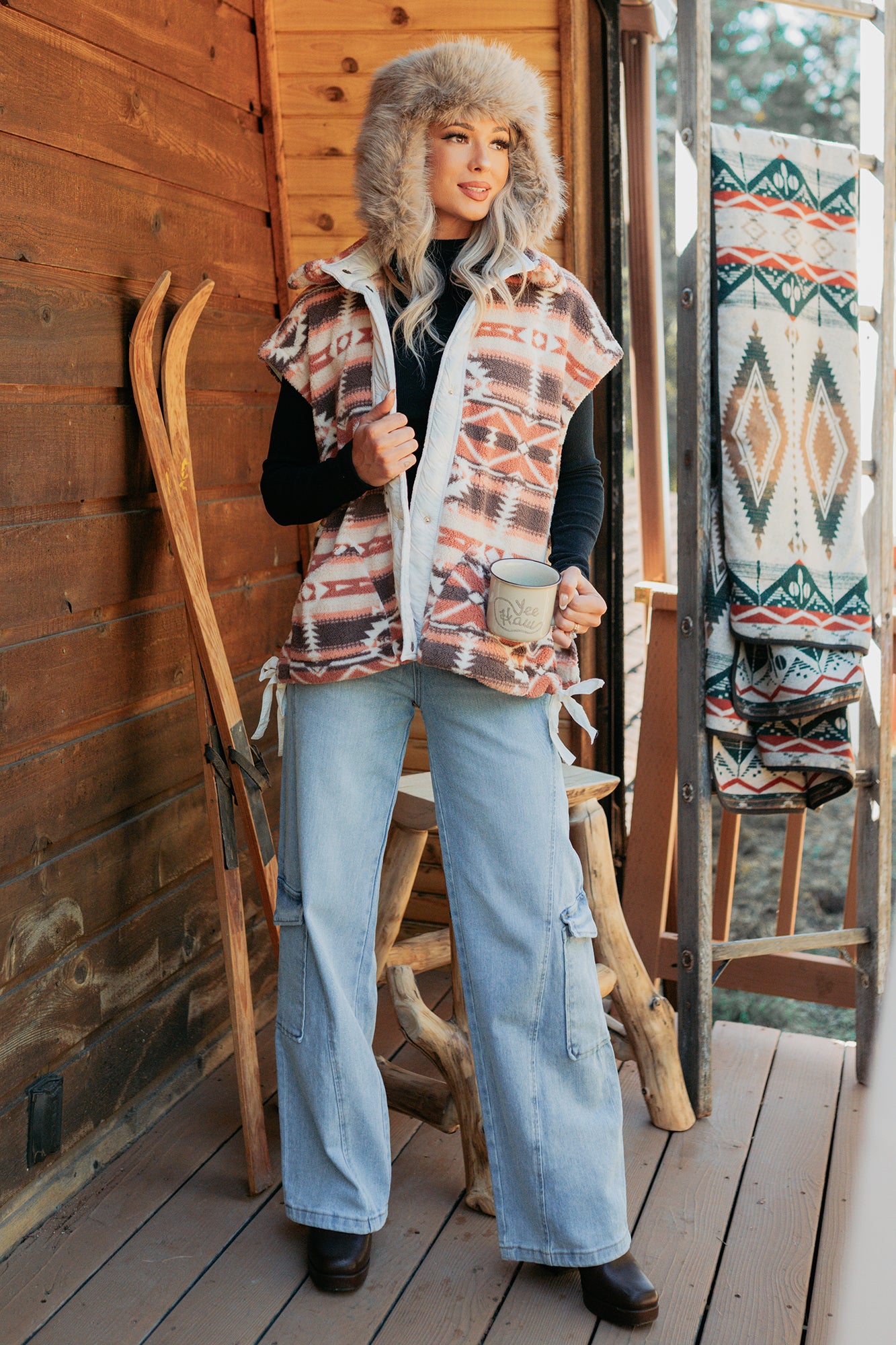 Lost In Motion Fleece Button-Up Vest (Rust/Multi) - NanaMacs