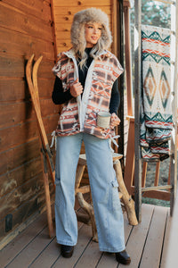 Lost In Motion Fleece Button-Up Vest (Rust/Multi) - NanaMacs