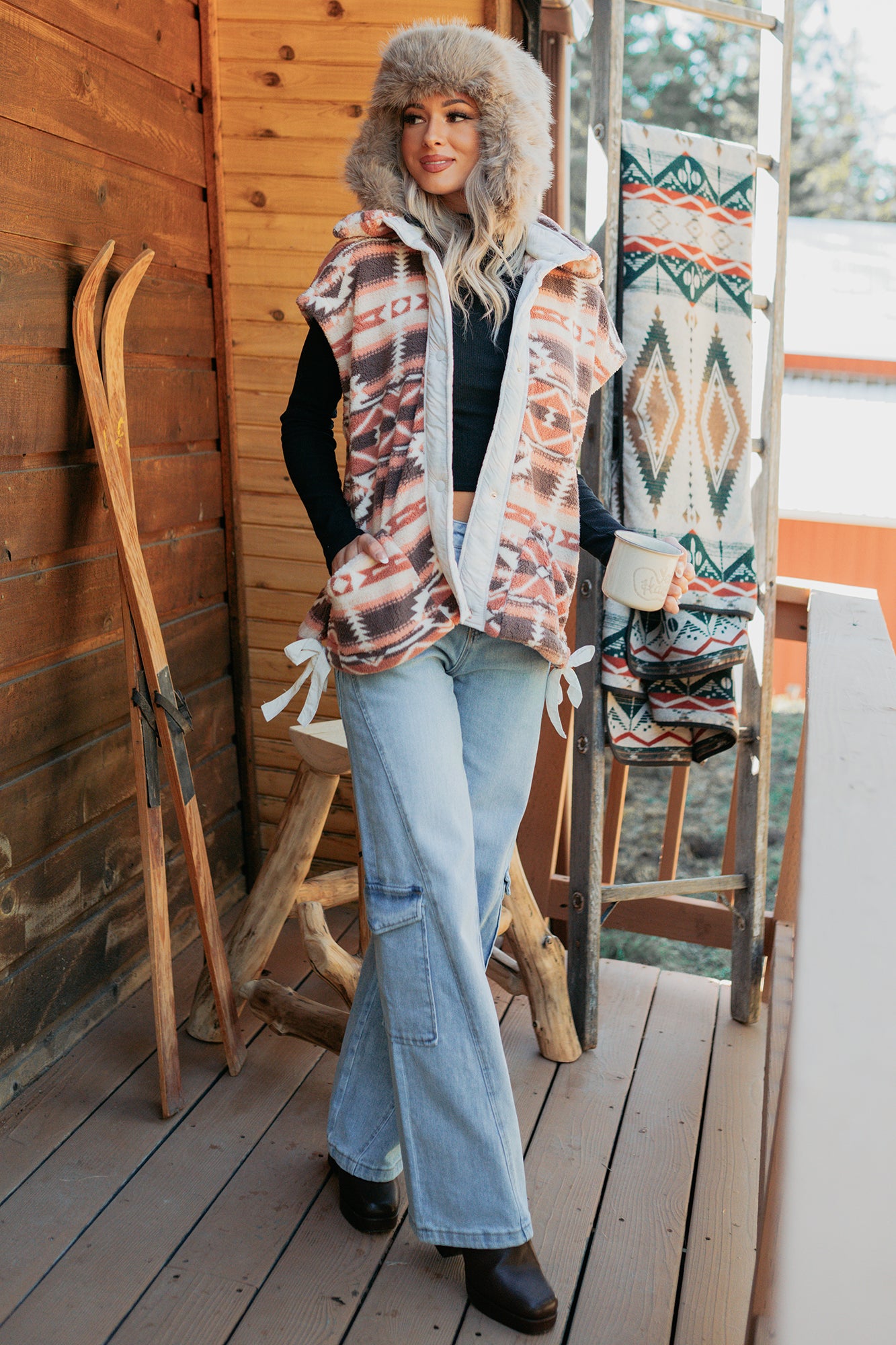 Lost In Motion Fleece Button-Up Vest (Rust/Multi) - NanaMacs