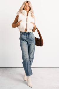 Midnight Frost Sherpa Puffer Crop Vest (Off White) - NanaMacs