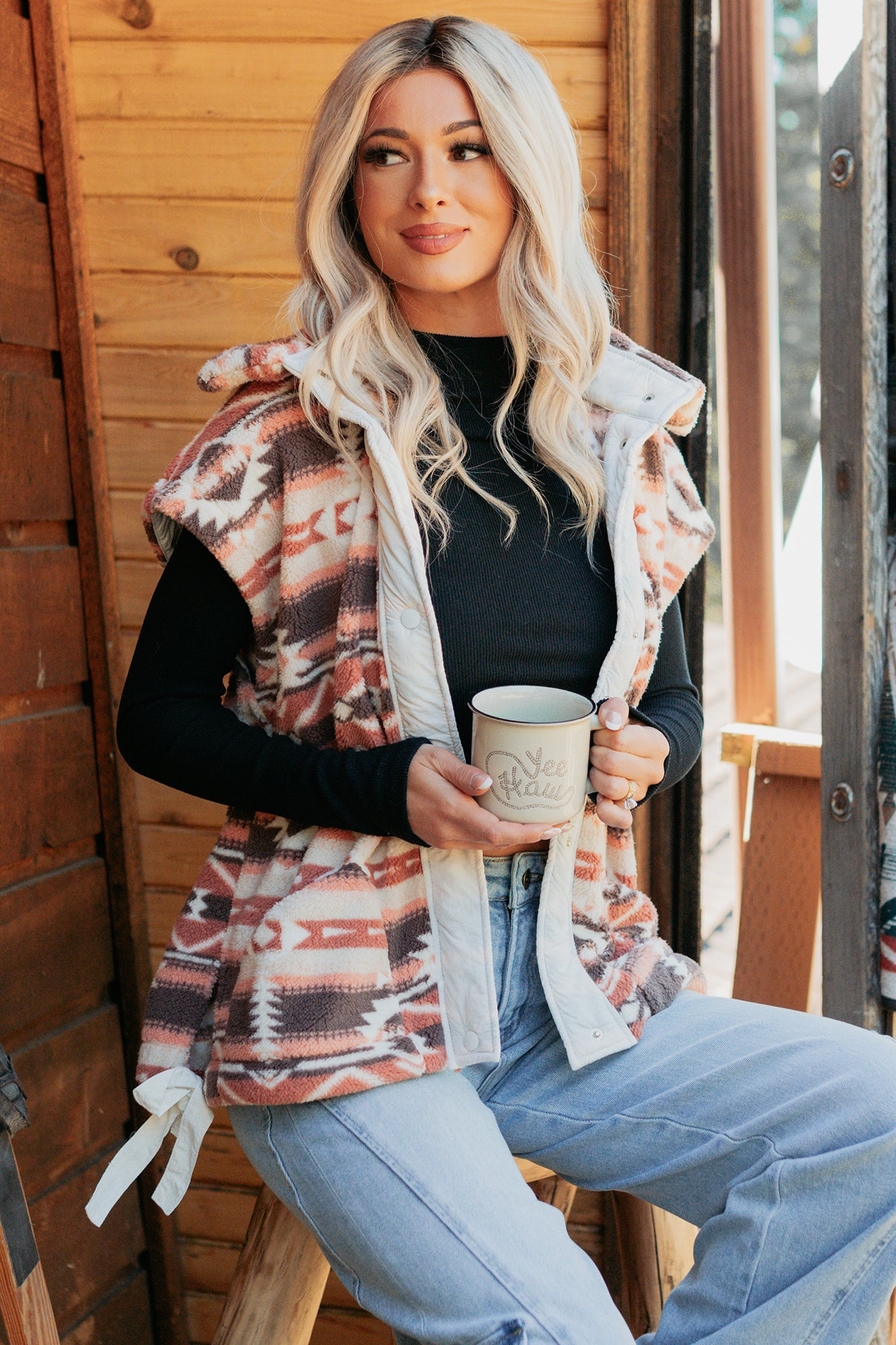 Lost In Motion Fleece Button-Up Vest (Rust/Multi) - NanaMacs