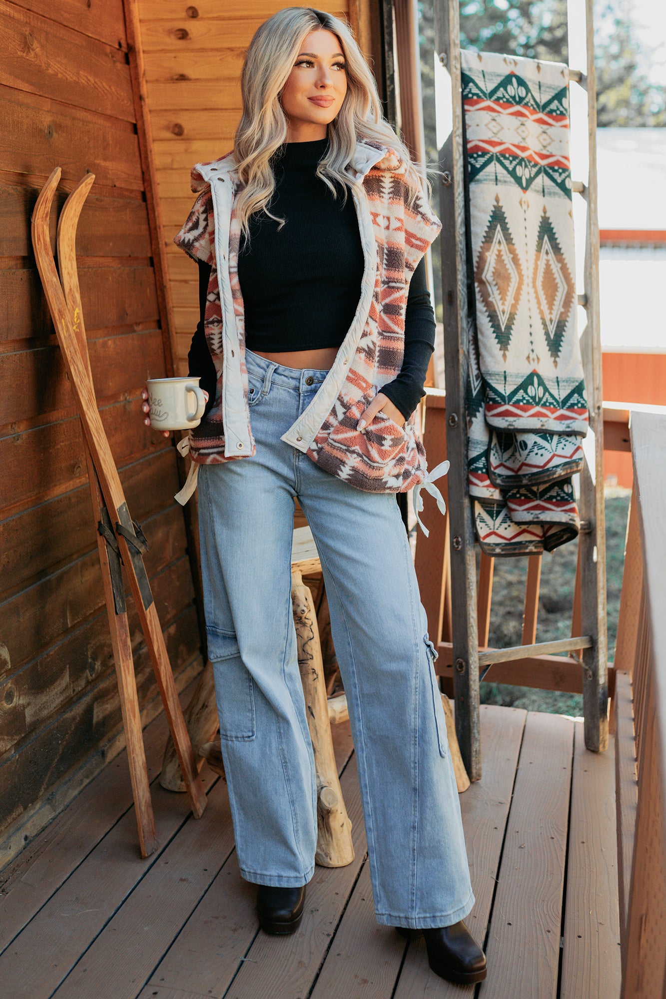 Lost In Motion Fleece Button-Up Vest (Rust/Multi) - NanaMacs