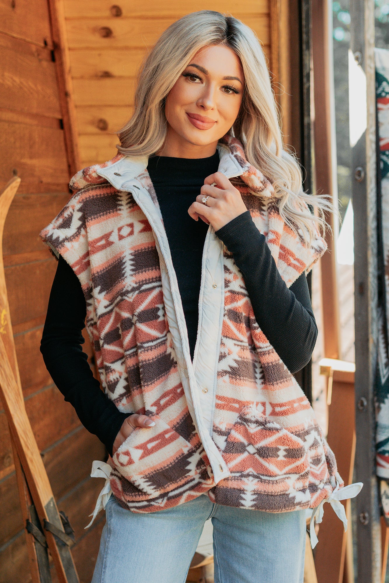 Lost In Motion Fleece Button-Up Vest (Rust/Multi) - NanaMacs