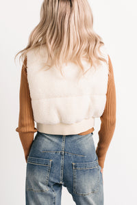 Midnight Frost Sherpa Puffer Crop Vest (Off White) - NanaMacs