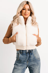 Midnight Frost Sherpa Puffer Crop Vest (Off White) - NanaMacs