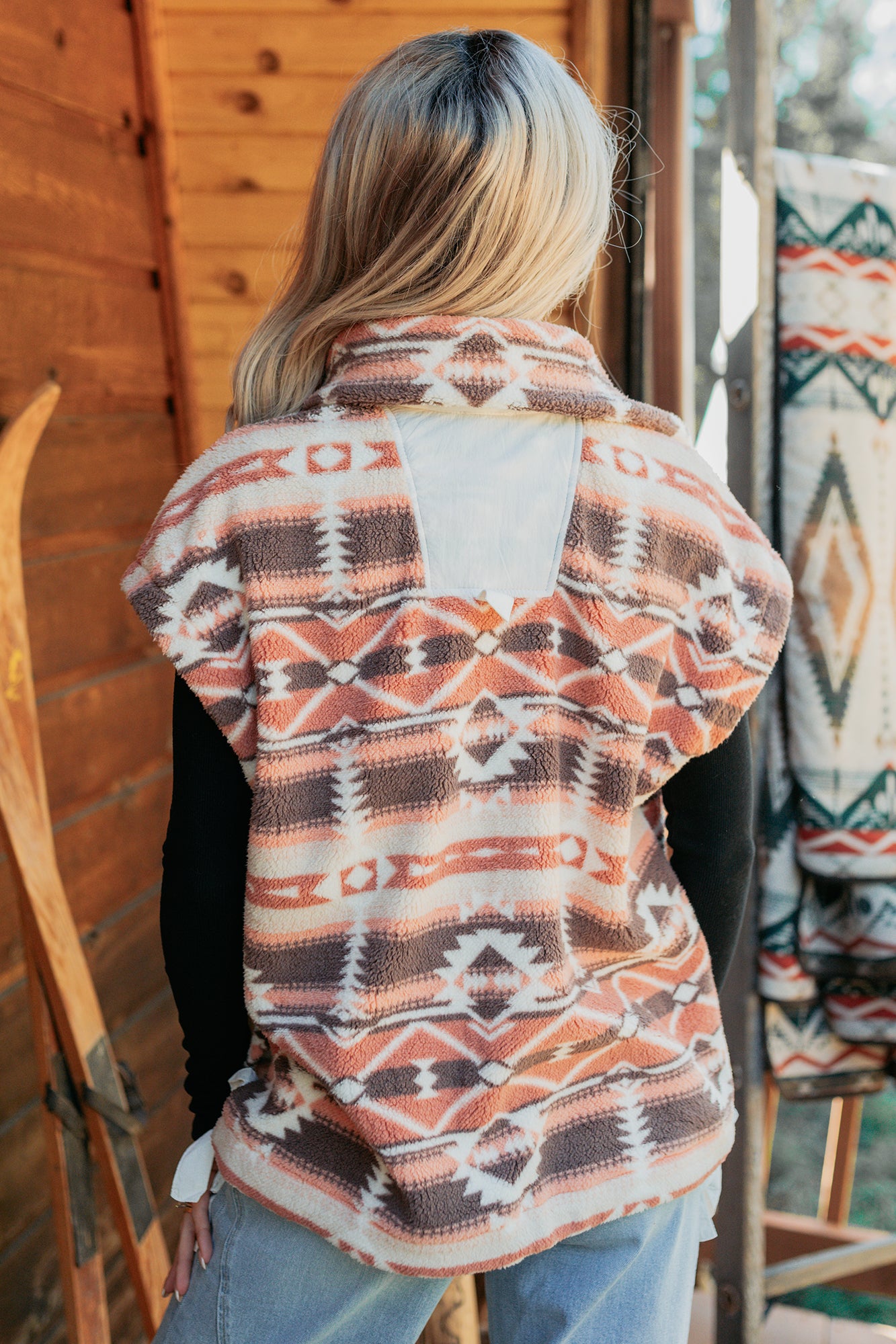 Lost In Motion Fleece Button-Up Vest (Rust/Multi) - NanaMacs