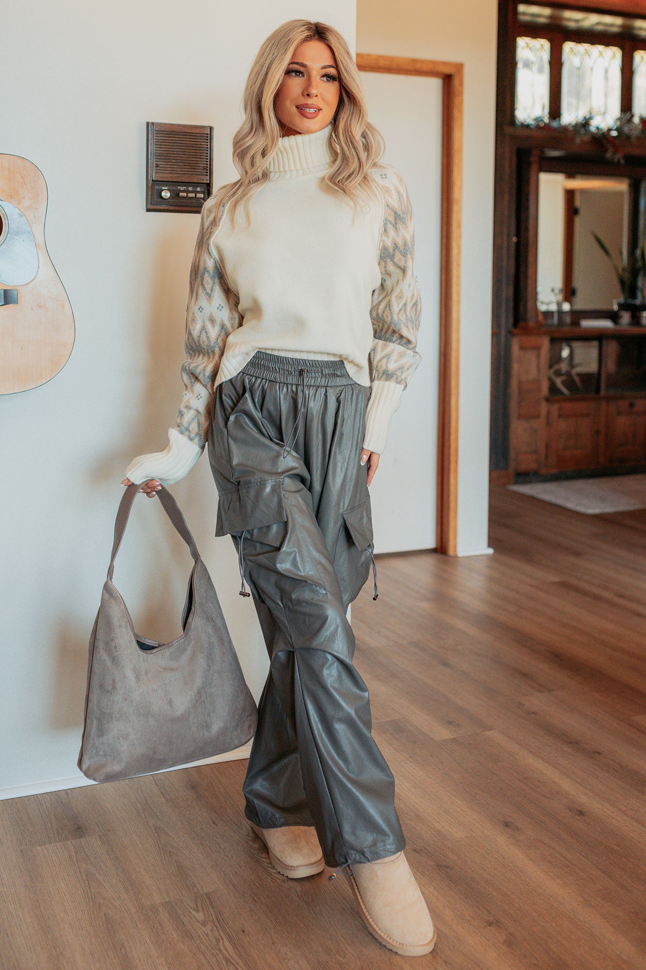 Don't Be Shy Faux Leather Cargo Pants (Grey) · NanaMacs