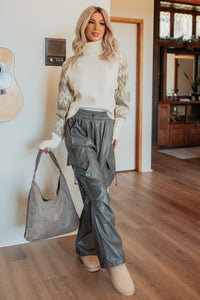 Don’t Be Shy Faux Leather Cargo Pants (Grey) - NanaMacs