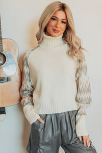 New Horizons Abstract Turtle Neck Sweater (Cream) - NanaMacs