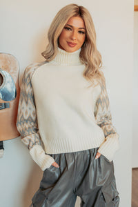 New Horizons Abstract Turtle Neck Sweater (Cream) - NanaMacs