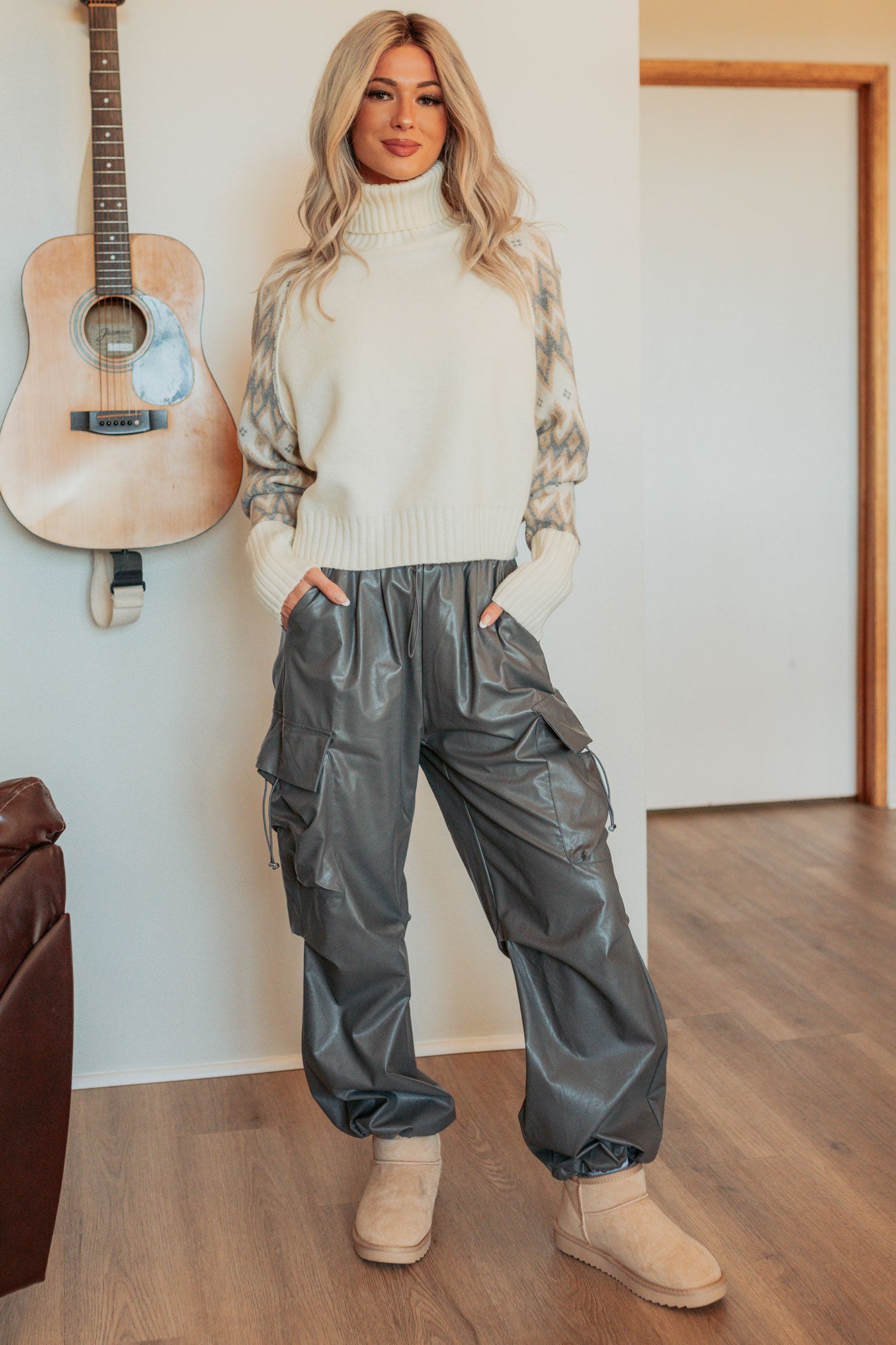 Don't Be Shy Faux Leather Cargo Pants (Grey) · NanaMacs