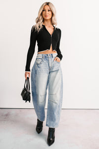 Wrapped Warm Contrast Trim Cable Knit Top (Black) - NanaMacs