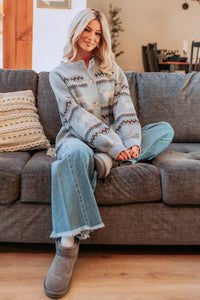 True Living Fair Isle Pattern Cardigan (Light Blue) - NanaMacs