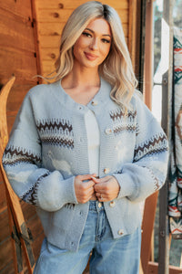 True Living Fair Isle Pattern Cardigan (Light Blue) - NanaMacs