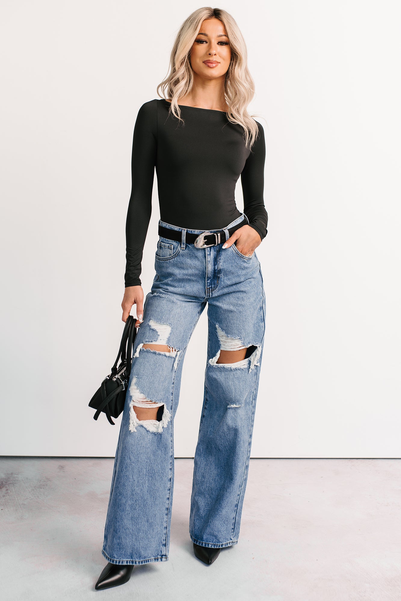 Mylo High Rise Distressed Vibrant Wide Leg Jean (Medium) - NanaMacs