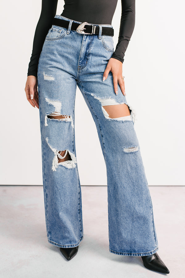 Mylo High Rise Distressed Vibrant Wide Leg Jean (Medium) - NanaMacs