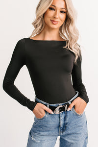 Finding Light Boat Neck Long Sleeve Bodysuit (Black) - NanaMacs