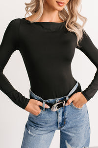 Finding Light Boat Neck Long Sleeve Bodysuit (Black) - NanaMacs