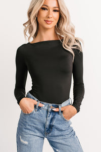 Finding Light Boat Neck Long Sleeve Bodysuit (Black) - NanaMacs