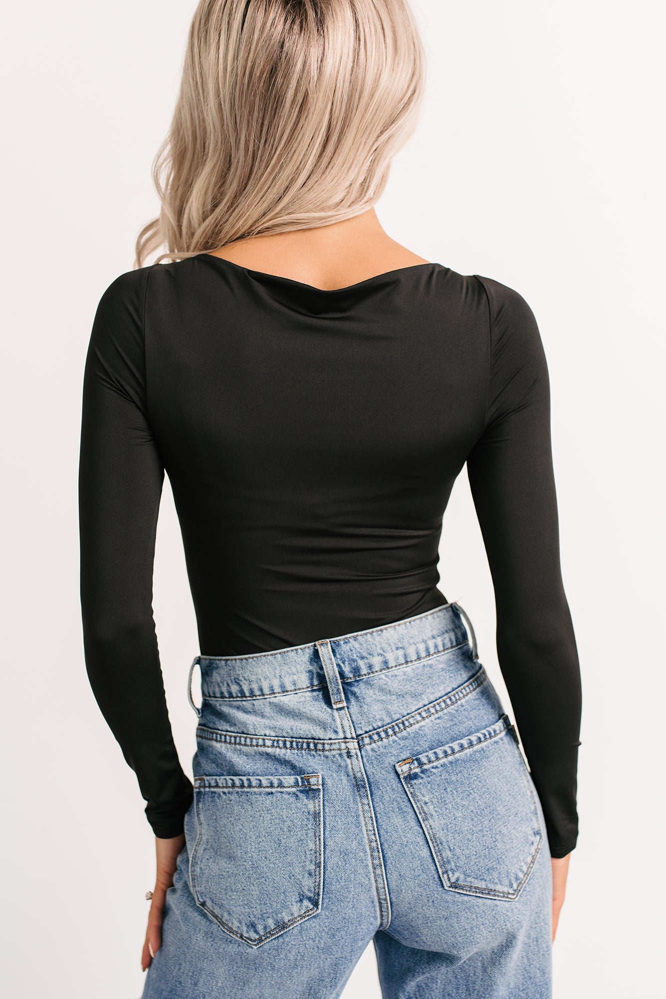 Finding Light Boat Neck Long Sleeve Bodysuit (Black) - NanaMacs