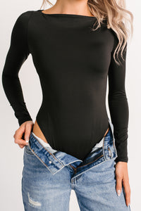 Finding Light Boat Neck Long Sleeve Bodysuit (Black) - NanaMacs