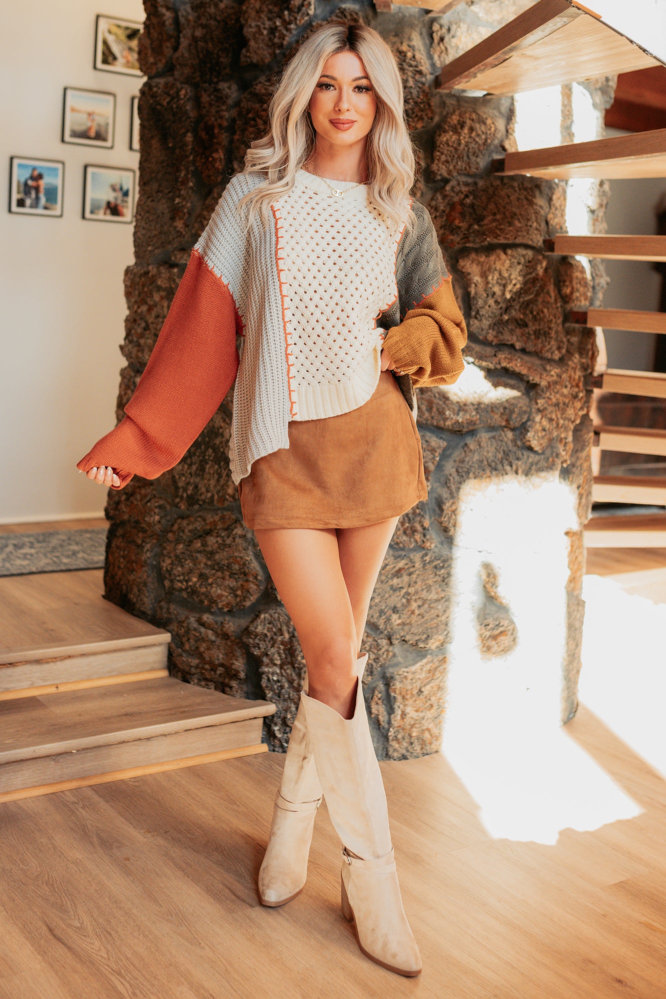 Gave It All Faux Suede Mini Skort (Camel) - NanaMacs