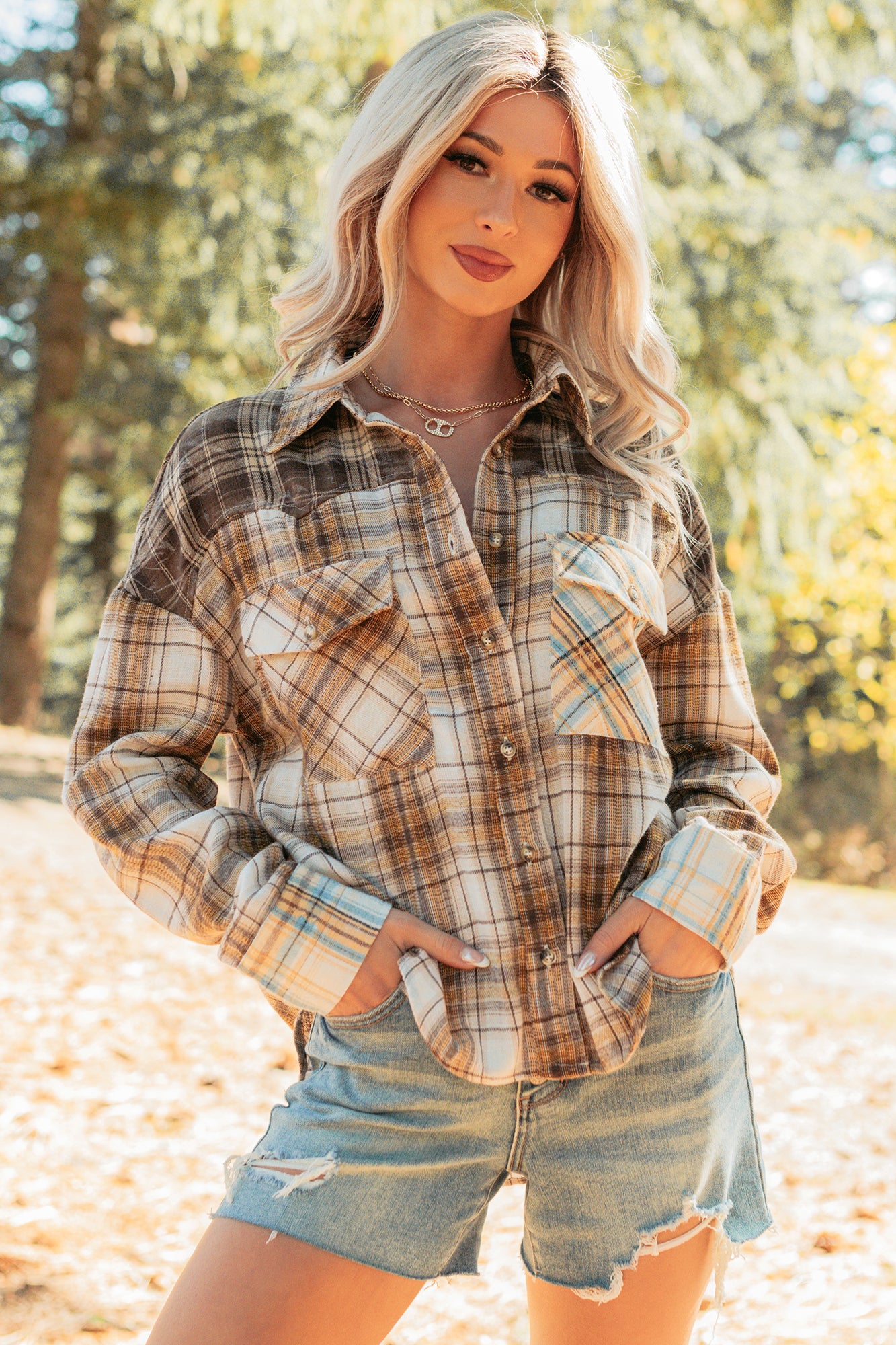 Hold Me To It Plaid Flannel Shacket (Taupe Mix) - NanaMacs