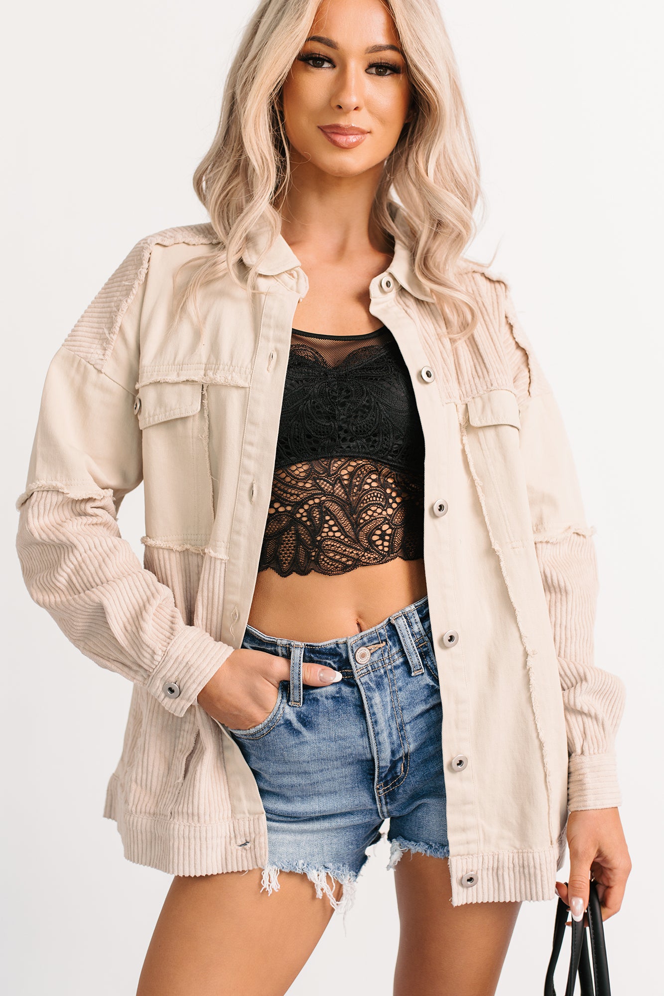 Always Luminous Patchwork Denim Jacket (Ecru) - NanaMacs