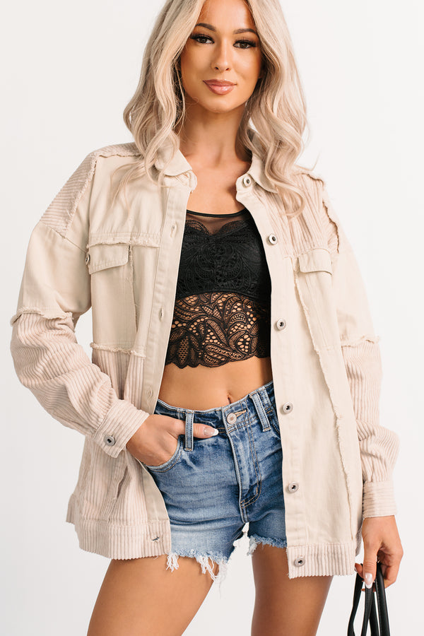 Always Luminous Patchwork Denim Jacket (Ecru) - NanaMacs