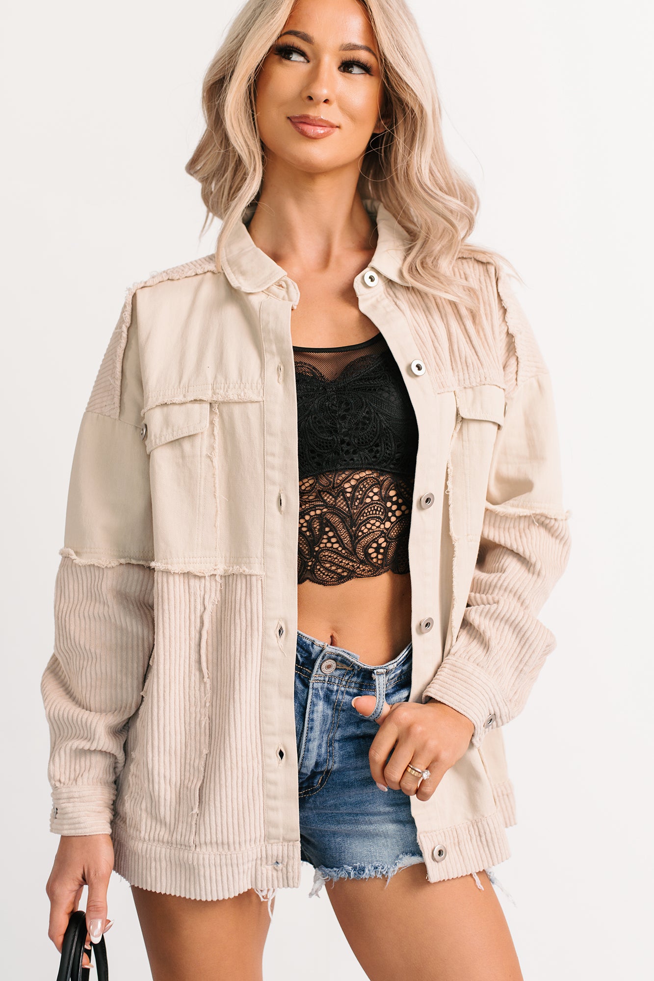 Always Luminous Patchwork Denim Jacket (Ecru) - NanaMacs