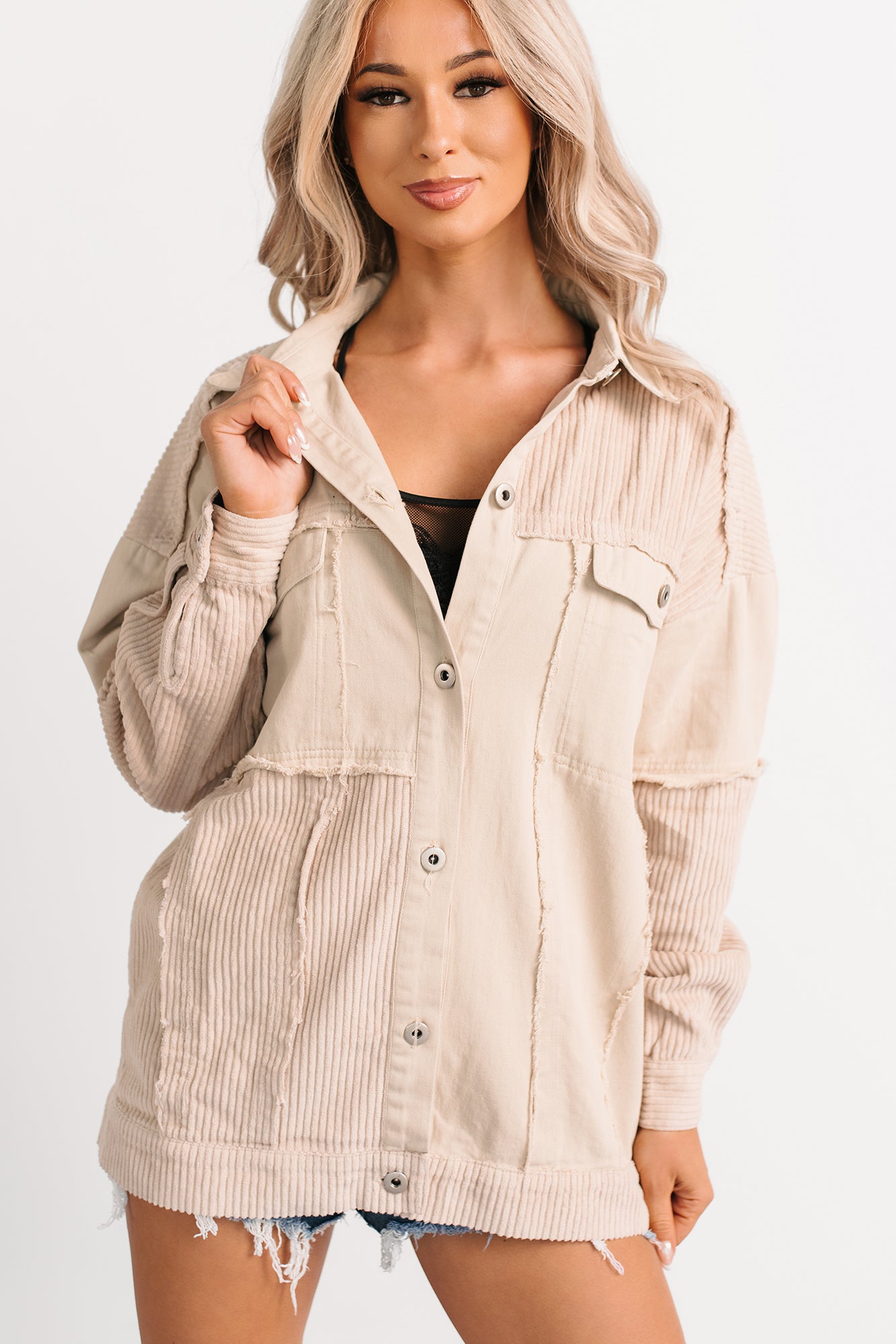 Always Luminous Patchwork Denim Jacket (Ecru) - NanaMacs