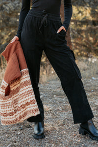 Lester Corduroy Cargo Pants (Black) - NanaMacs