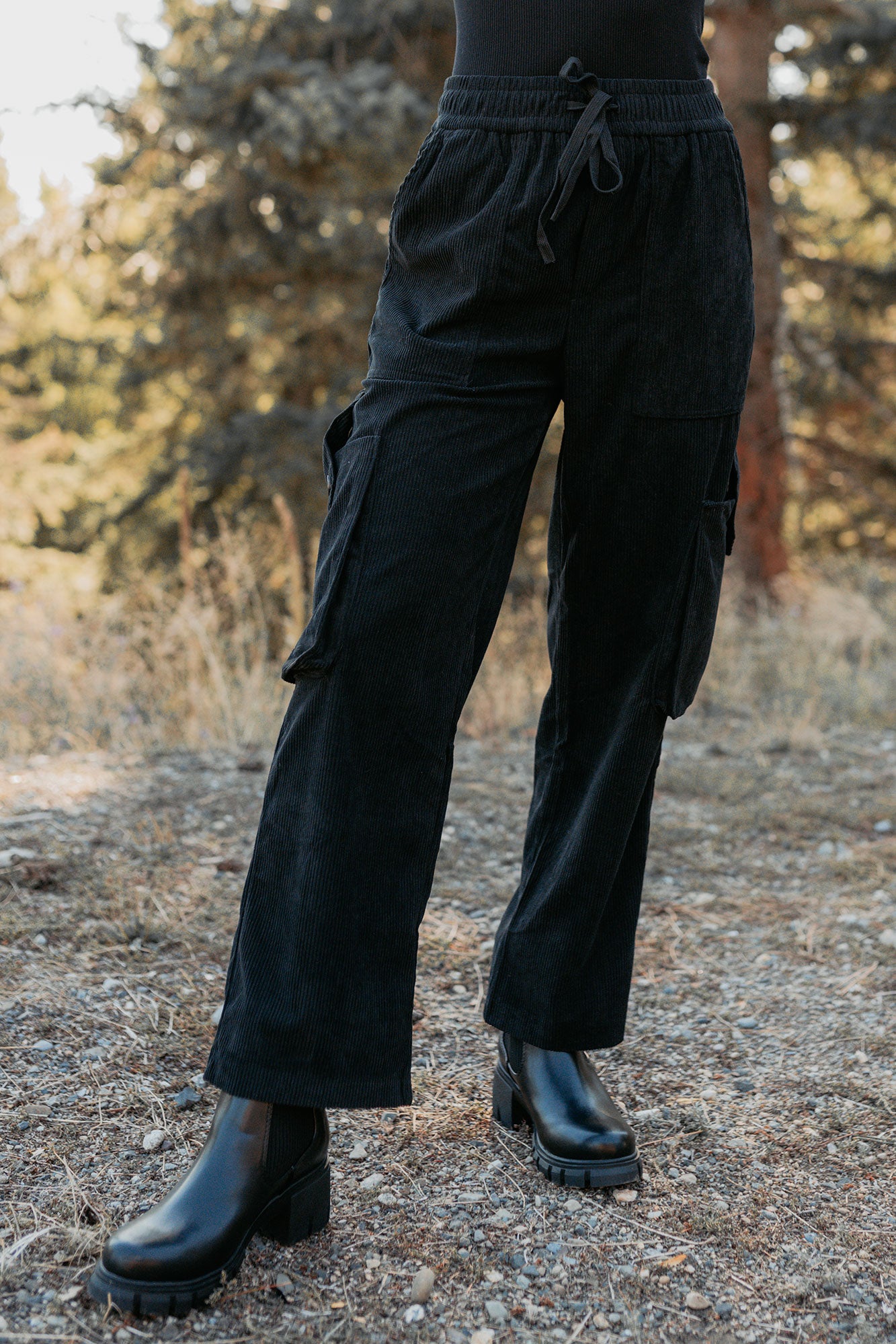Lester Corduroy Cargo Pants (Black) - NanaMacs